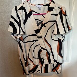 Nine West Women's White, Black and Orange Abstract Blouse